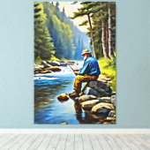 *~* River Man Fishing Stream Nature AP49 Leinwanddruck (Insitu (Holzboden))