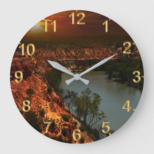 River Murray Australia Sunset, Wall Clock Große Wanduhr (Vorderseite)