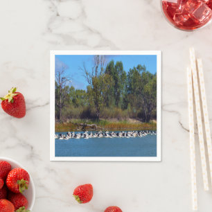 "River Murray's Fishermen: A Pelican Ansammlung" Serviette