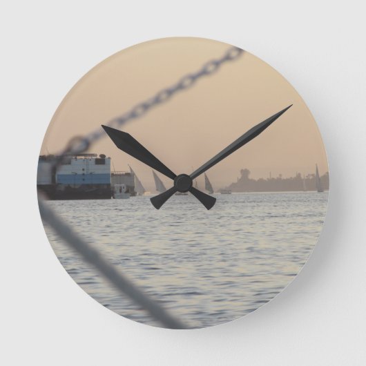 River Nile Sunset Round Clock Runde Wanduhr (Vorderseite)