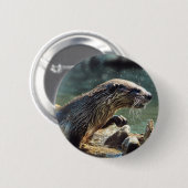 River Otter Animal-Lover's Wildlife Foto Button (Vorne & Hinten)
