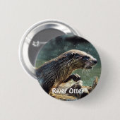 River Otter Animal-Lover's Wildlife Foto Button (Vorne & Hinten)