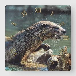 River Otter Animal-Lover's Wildlife Foto Quadratische Wanduhr