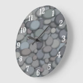 River Pebbles with White Numbers Große Wanduhr (Winkel)