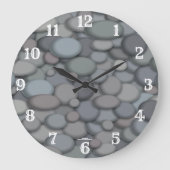 River Pebbles with White Numbers Große Wanduhr (Vorderseite)