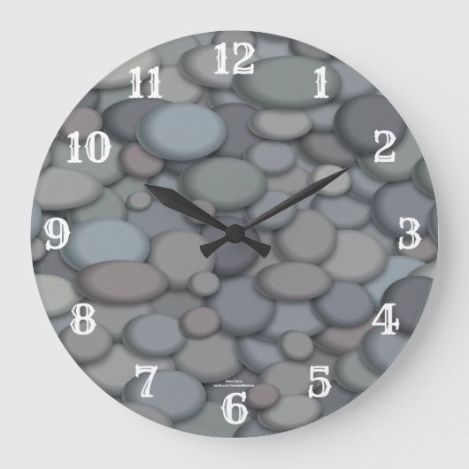 River Pebbles with White Numbers Große Wanduhr (Vorderseite)
