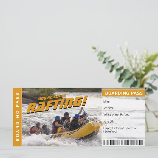 River Rafting Trip Gift Certificate Boarding Pass (Stehend Vorderseite)