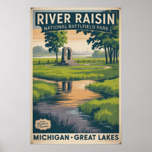 River Raisin Vintage Michigan Poster