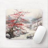 River Red Tree Ink Painting Mousepad (Mit Mouse)