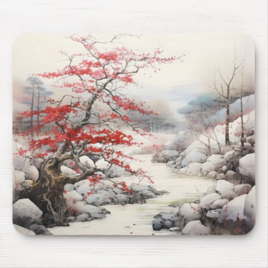 River Red Tree Ink Painting Mousepad (Vorne)