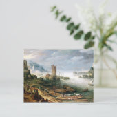 River Scene mit Ruinenturm Postkarte (Stehend Vorderseite)