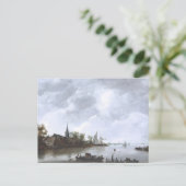 River View mit einer Dorfkirche Postkarte (Stehend Vorderseite)