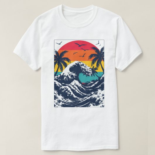 River Wave Retro Sunset T-Shirt (Design vorne)