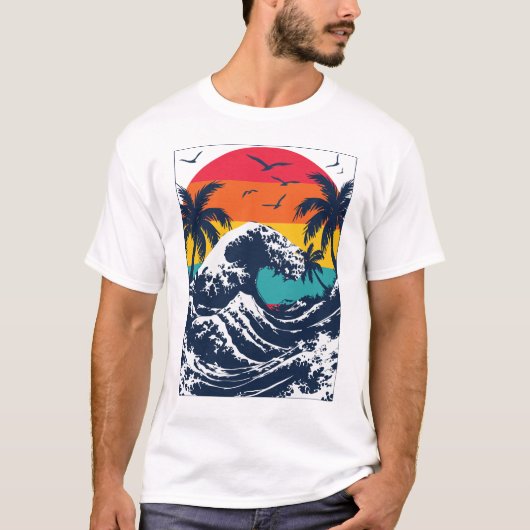 River Wave Retro Sunset T-Shirt (Vorderseite)