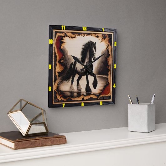 Riverbank Monochrome: Sinti und Roma-Vanner für Ho Quadratische Wanduhr (Büro)