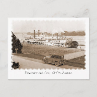 Riverboat and Car, Amerika der 1930er Jahre Postkarte