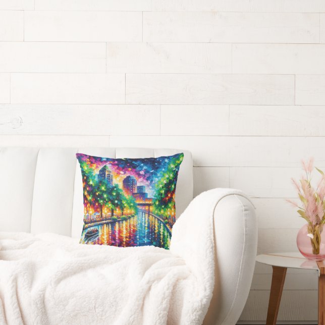 "Riverboat Twilight Tour: San Antonio Riverwalk" Kissen (Liege)