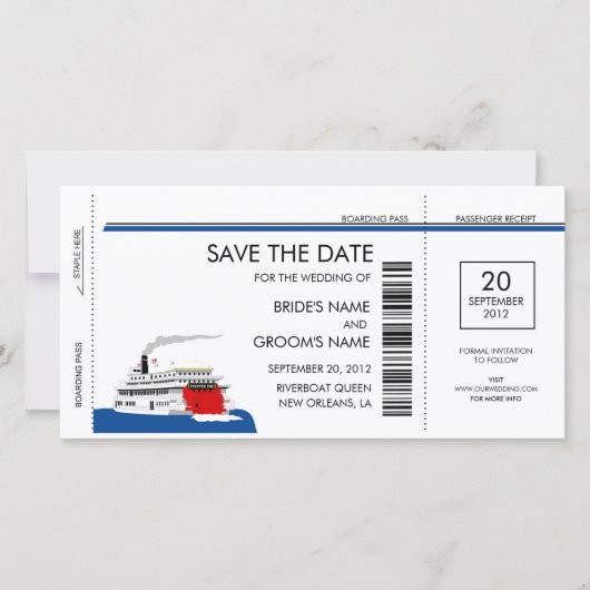 Riverboat Wedding Save the Date Cards (Vorderseite)