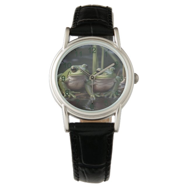Riverbound Wonders: Zwei plump Green Frogs By Rive Armbanduhr (Vorderseite)