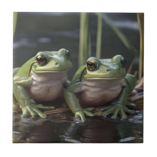 Riverbound Wonders: Zwei plump Green Frogs By Rive Fliese