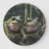 Riverbound Wonders: Zwei plump Green Frogs By Rive Große Wanduhr (Vorderseite)