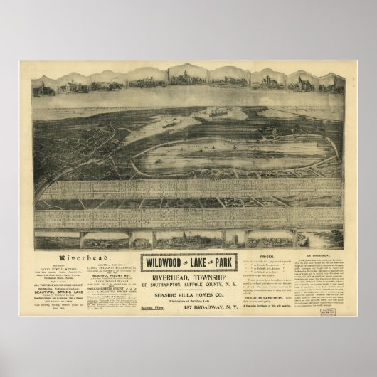 Riverhead New York 1903 Antike Panoramakarte Poster (Vorne)
