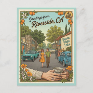 Riverside CA Buena Vista Drive im Stil der 1960er Postkarte