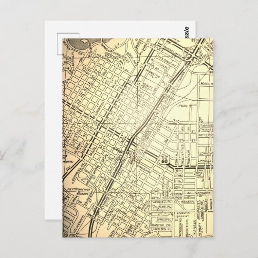 Riverside, CA Vintag Map Postkarte (Vorne/Hinten)