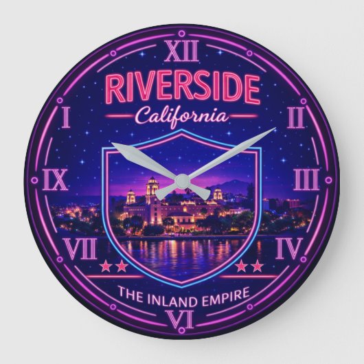 Riverside California Skyline Große Wanduhr (Vorderseite)