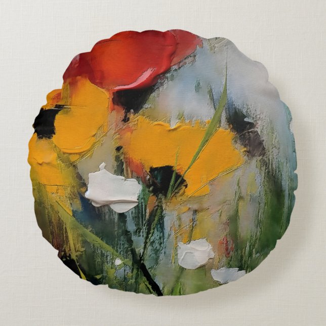 Riverside – Expressive abstrakte Wiese Rundes Kissen (Vorderseite)