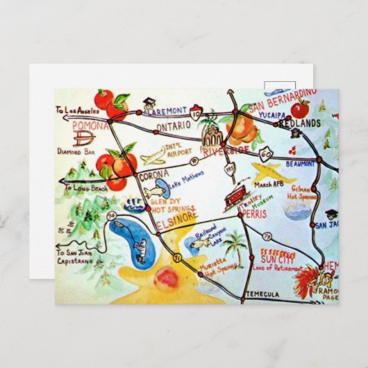 Riverside - Kalifornien - Farbenfrohe Karte (Vorne/Hinten)