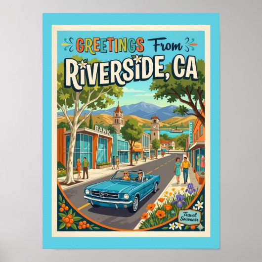 Riverside Kalifornien Grüße Retro Stil Poster (Vorne)