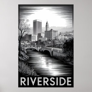 Riverside Kalifornien Schwarz Weiß Holzschnitt Poster