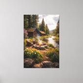 Riverside Serenity – Cinematic Cabin Canvas Print Leinwanddruck (Vorderseite)
