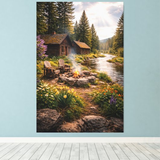 Riverside Serenity – Cinematic Cabin Canvas Print Leinwanddruck (Insitu (Holzboden))