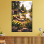 Riverside Serenity – Cinematic Cabin Canvas Print Leinwanddruck (Insitu (Wohnzimmer))