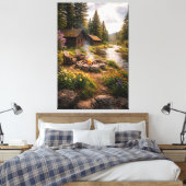 Riverside Serenity – Cinematic Cabin Canvas Print Leinwanddruck (Insitu (Schlafzimmer))