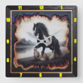 Riverside Trot: Charred Wood Sinti und Roma Vanner Quadratische Wanduhr (Vorderseite)