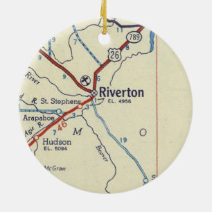 Riverton WY Vintag Map Keramik Ornament