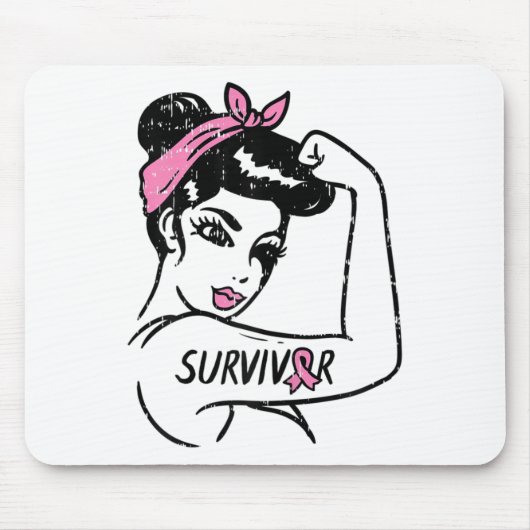 Riveter Breast Cancour Survivor Ribbon Awareness W Mousepad (Vorne)