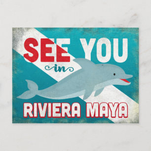 Riviera Maya Delfin - Retro Vintage Reise Postkarte