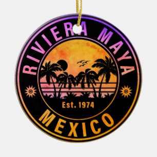 Riviera Maya Mexico Palm Tree Vintage Travel 60er Keramik Ornament