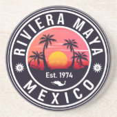 Riviera Maya Mexico Retro Sunset Palm Souvenirs Getränkeuntersetzer (Vorne)