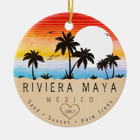 Riviera Maya Mexico Retro Sunset Palm tree 60er Keramik Ornament (Vorne)