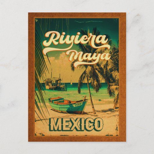 Riviera Maya Postcard Palm Tree Vintage Postkarte (Vorderseite)
