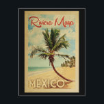 Riviera Maya Postcard Palm Tree Vintage Postkarte<br><div class="desc">Ein einzigartiges Retro Mitte des Jahrhunderts moderne Riviera Maya Mexiko Kunstdruck in Vintage Reise Poster Stil. Es verfügt über eine geschwungene Palme am Sandstrand mit Ozean unter einem blauen bewölkten Himmel.</div>