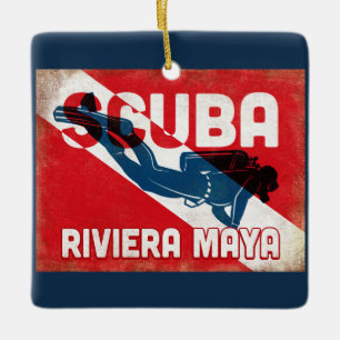 Riviera-Maya-Sporttaucher - blaues Retro Keramikornament