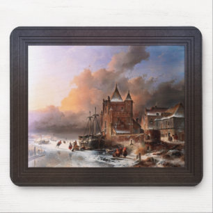 Rivière Gelée Avec Patineurs von Andreas Schelfhou Mousepad