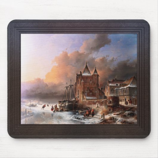 Rivière Gelée Avec Patineurs von Andreas Schelfhou Mousepad (Vorne)