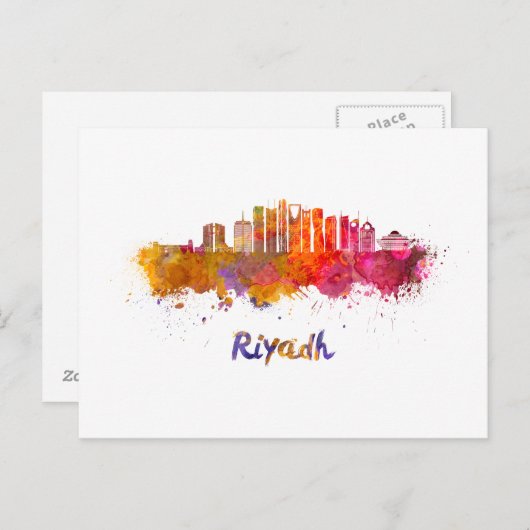 Riyadh V2 skyline im Watercolor Postkarte (Vorne/Hinten)